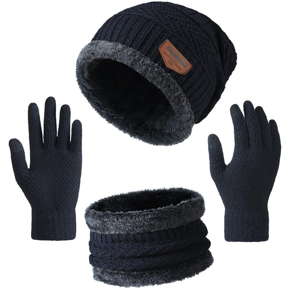 Winter Beanie Scarf Gloves Set Fleece Lined Touchscreen Unisex Cold Weather